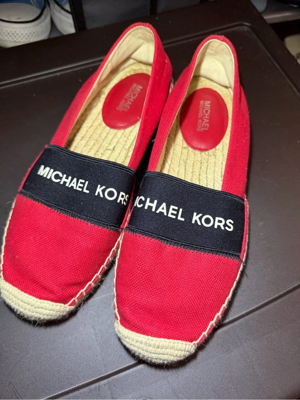 Michael Kors Red Canvas Espadrilles with Black Logo Band